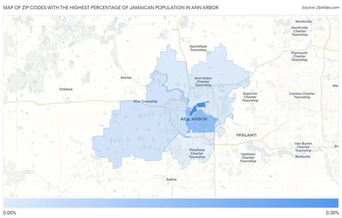 Zip Codes with the Highest Percentage of Jamaican Population in Ann Arbor Map