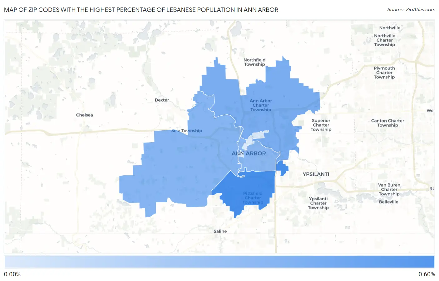 Zip Codes with the Highest Percentage of Lebanese Population in Ann Arbor Map