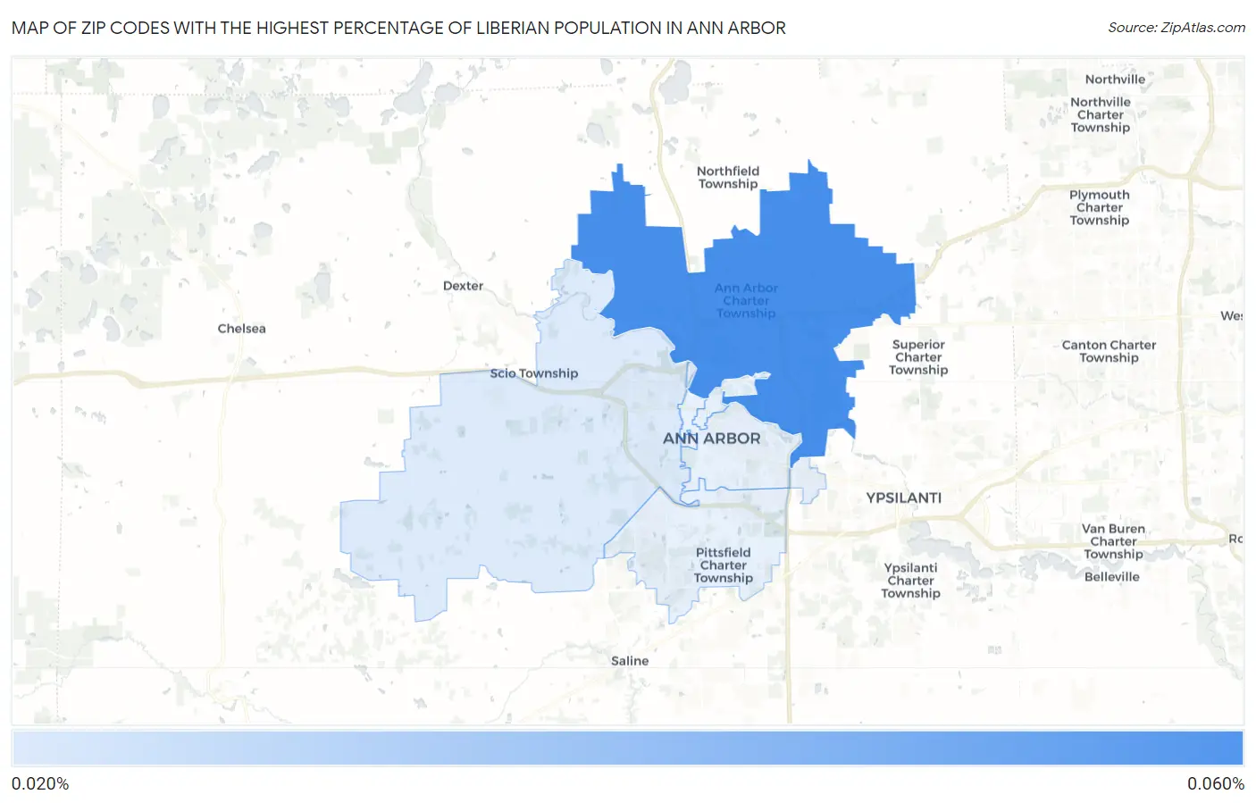 Zip Codes with the Highest Percentage of Liberian Population in Ann Arbor Map