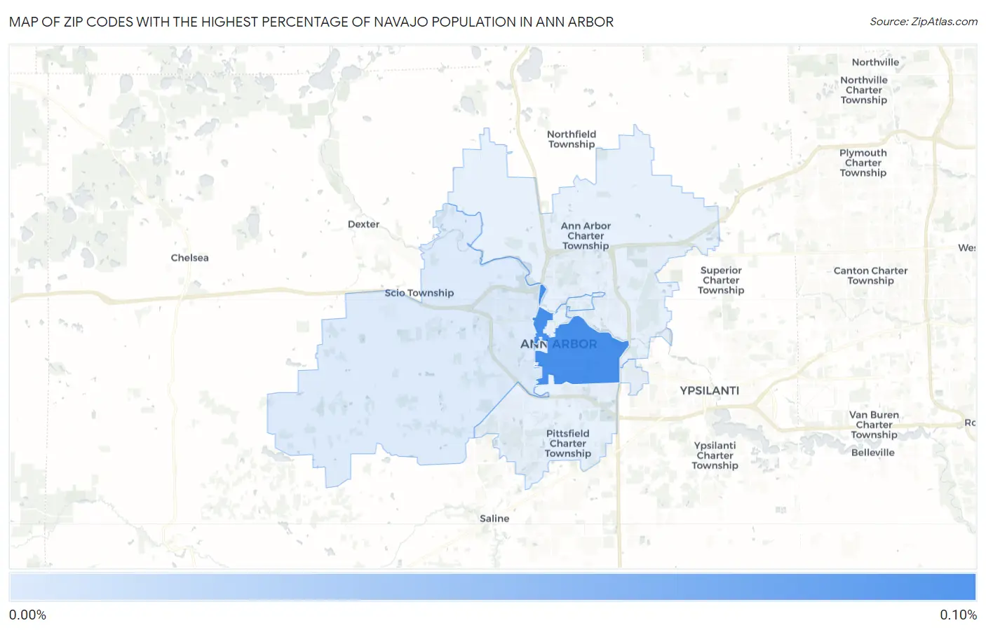 Zip Codes with the Highest Percentage of Navajo Population in Ann Arbor Map