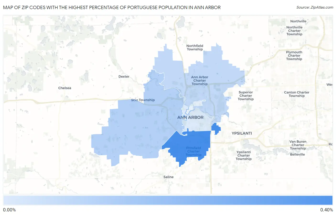 Zip Codes with the Highest Percentage of Portuguese Population in Ann Arbor Map