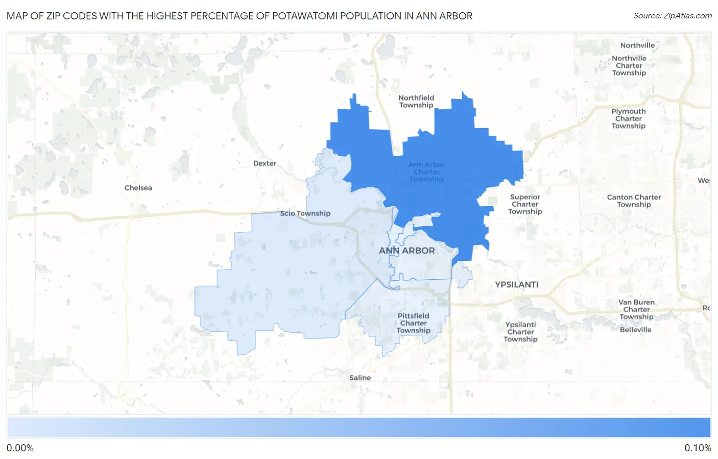 Zip Codes with the Highest Percentage of Potawatomi Population in Ann Arbor Map