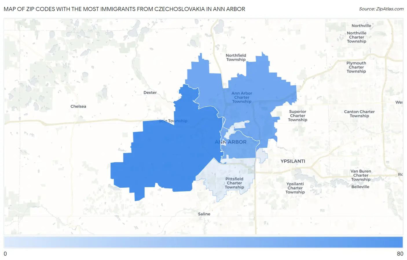 Zip Codes with the Most Immigrants from Czechoslovakia in Ann Arbor Map