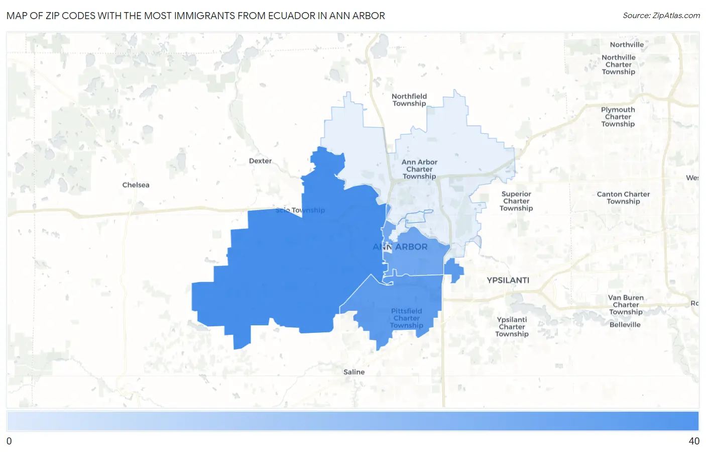 Zip Codes with the Most Immigrants from Ecuador in Ann Arbor Map