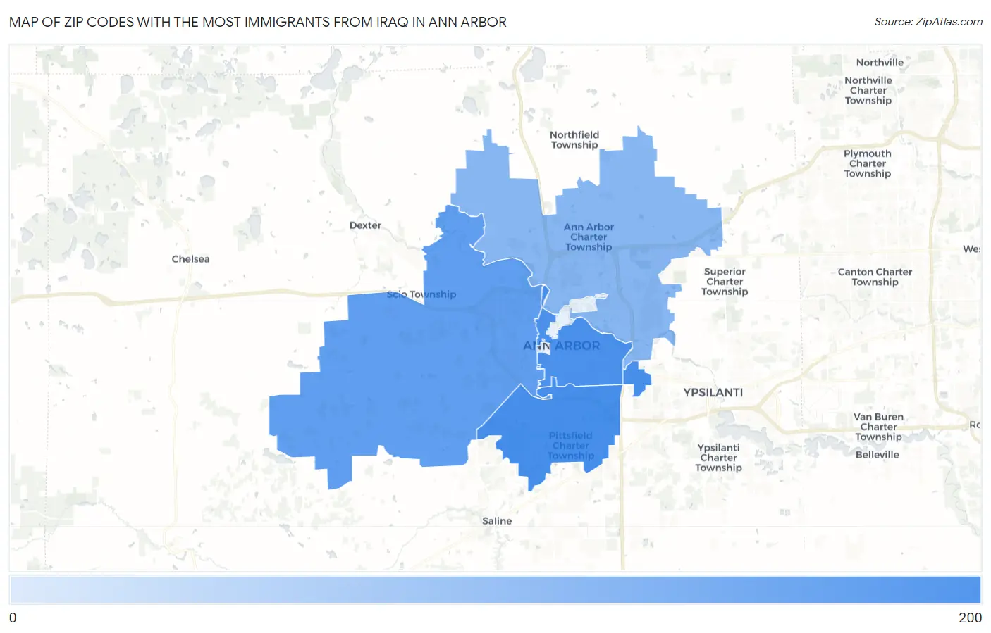 Zip Codes with the Most Immigrants from Iraq in Ann Arbor Map