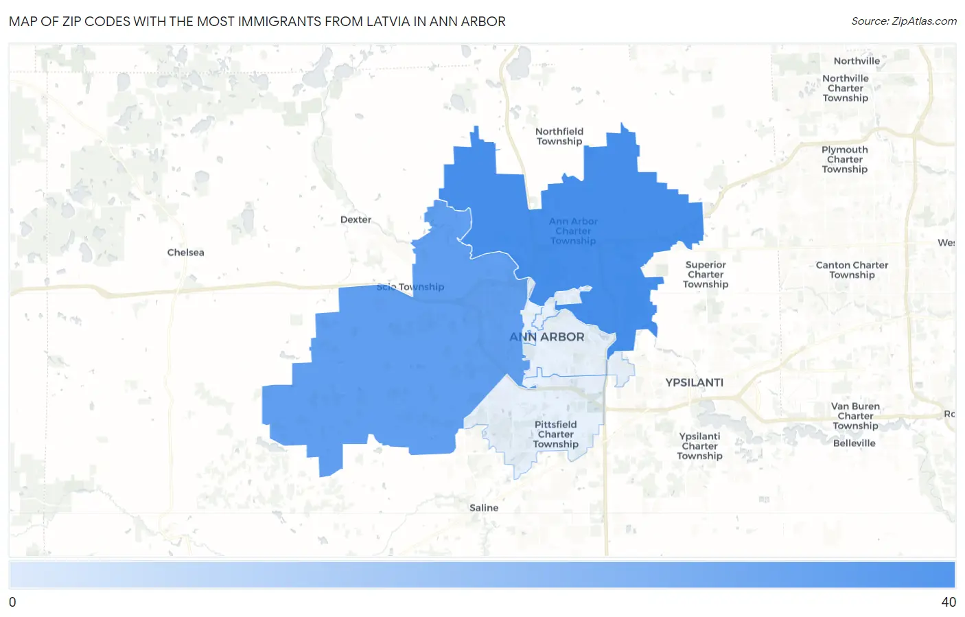 Zip Codes with the Most Immigrants from Latvia in Ann Arbor Map