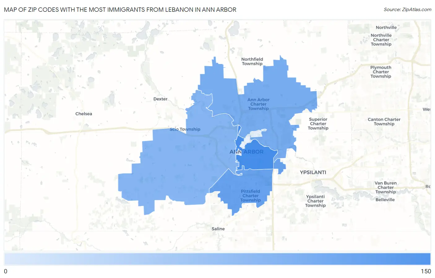 Zip Codes with the Most Immigrants from Lebanon in Ann Arbor Map