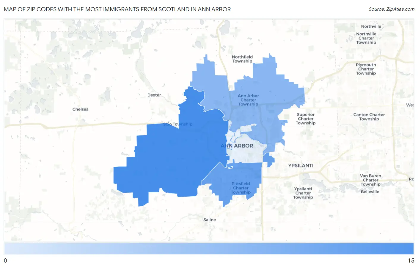 Zip Codes with the Most Immigrants from Scotland in Ann Arbor Map