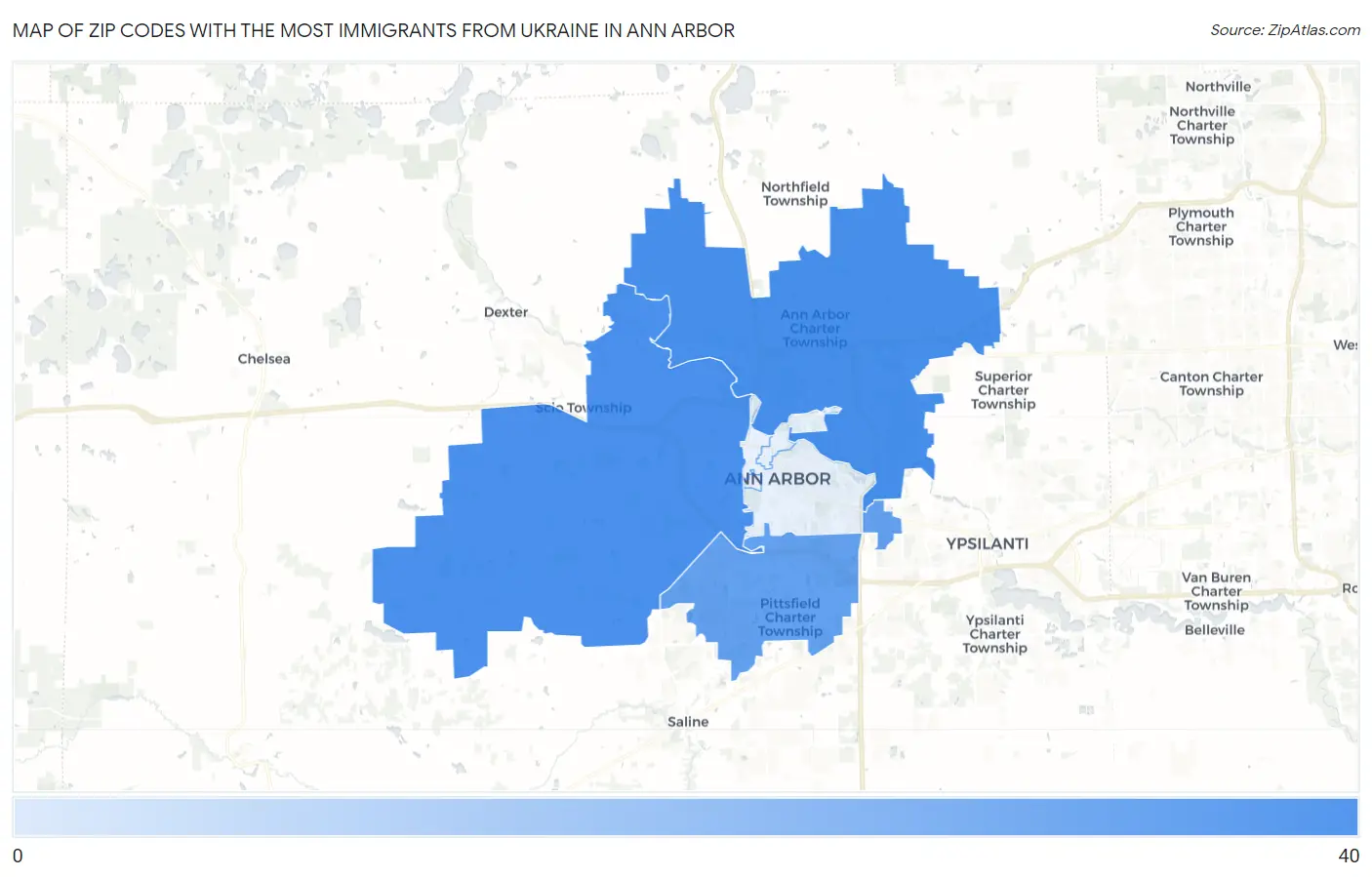 Zip Codes with the Most Immigrants from Ukraine in Ann Arbor Map