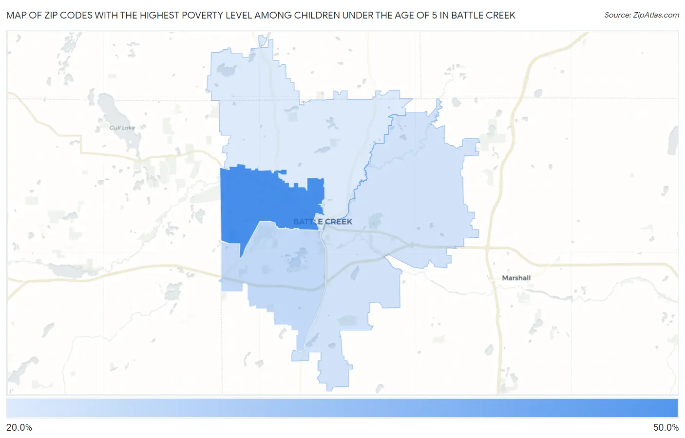 Zip Codes with the Highest Poverty Level Among Children Under the Age of 5 in Battle Creek Map