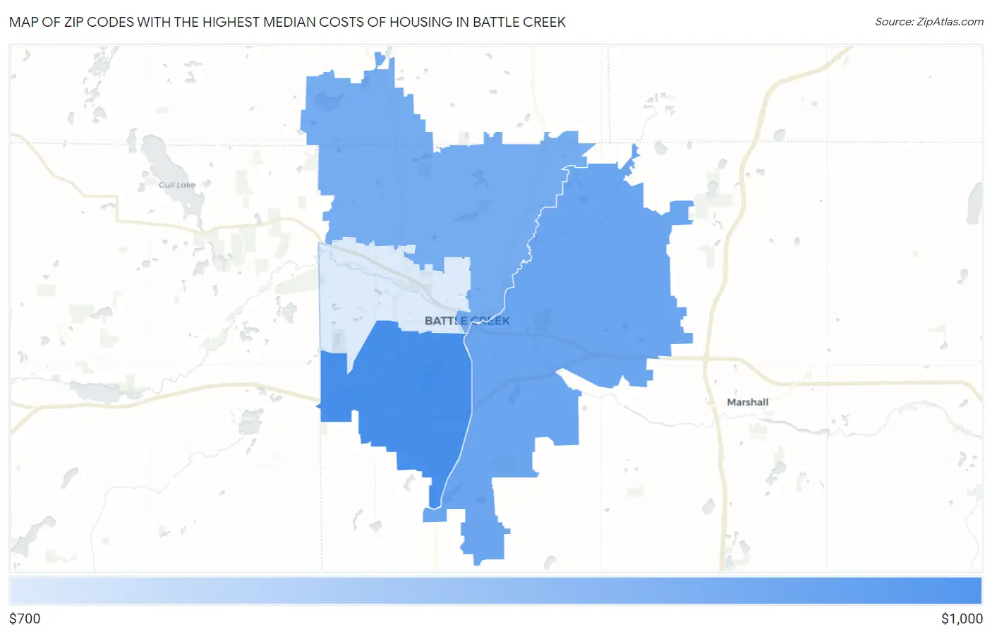 Zip Codes with the Highest Median Costs of Housing in Battle Creek Map