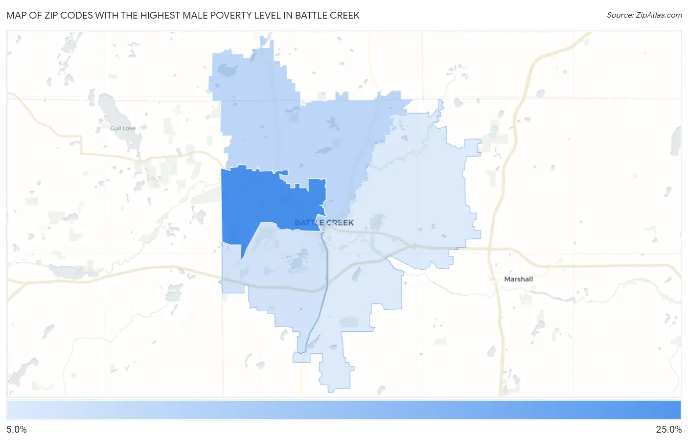 Zip Codes with the Highest Male Poverty Level in Battle Creek Map