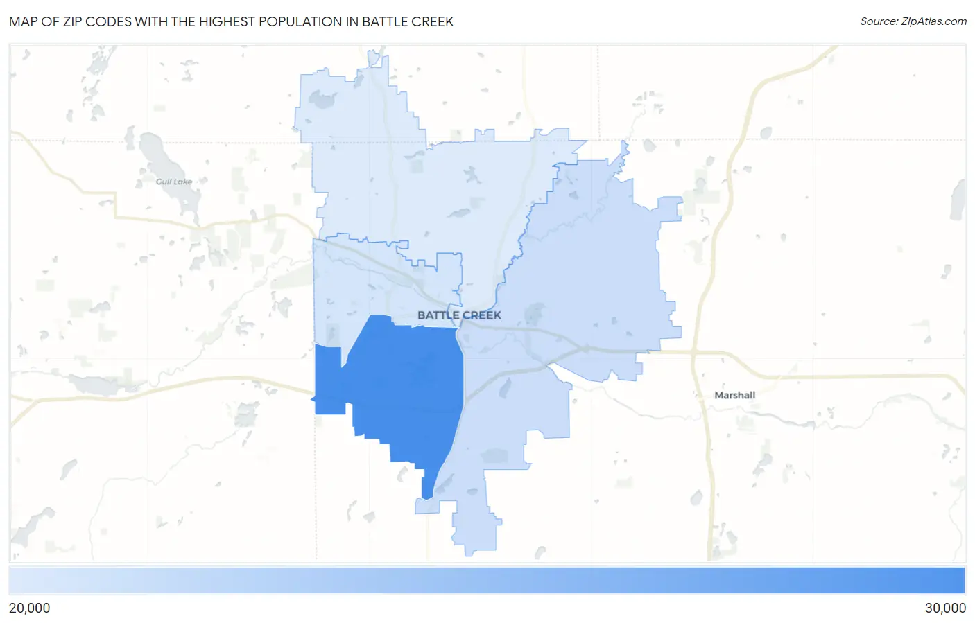 Zip Codes with the Highest Population in Battle Creek Map