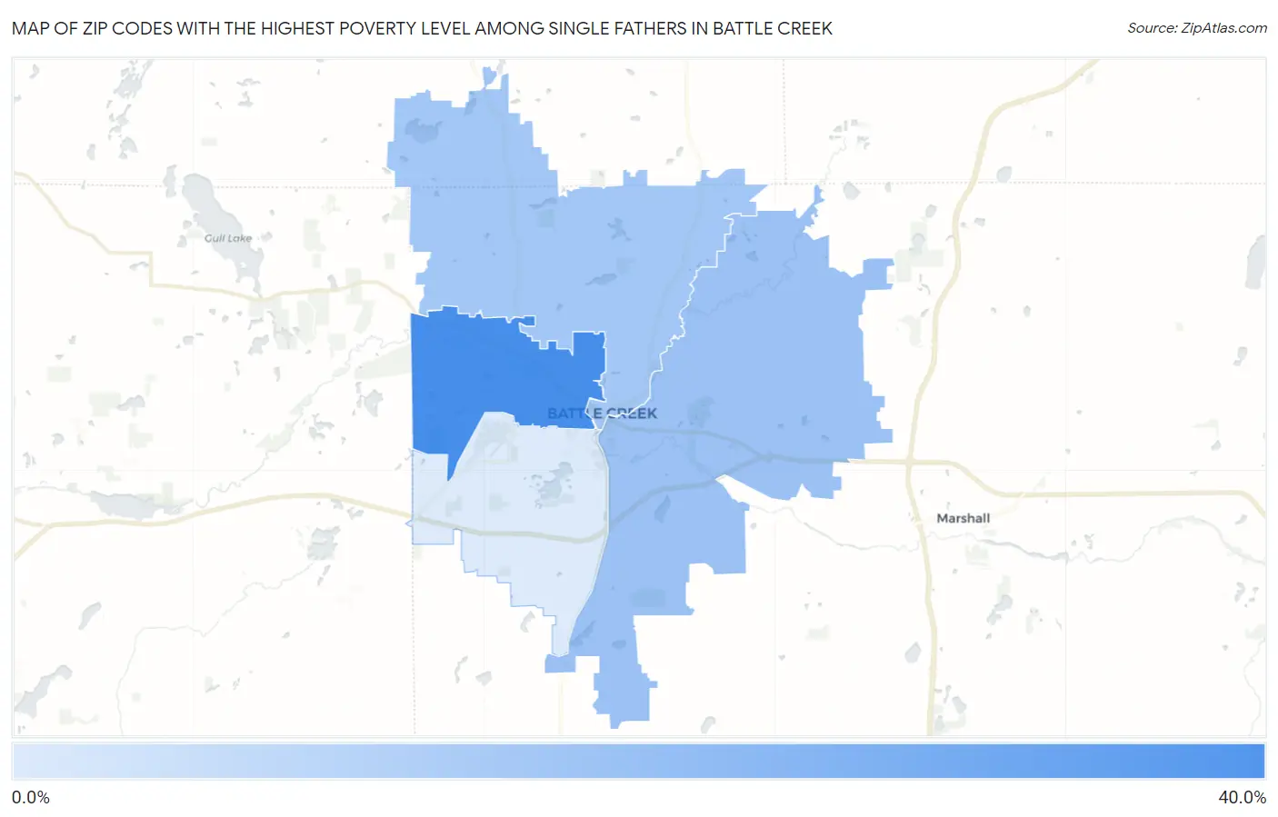 Zip Codes with the Highest Poverty Level Among Single Fathers in Battle Creek Map