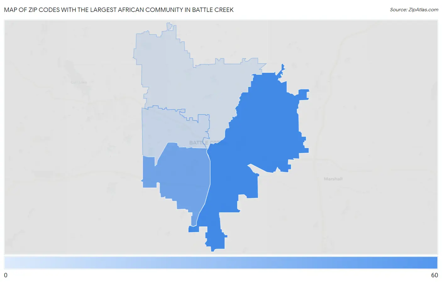 Zip Codes with the Largest African Community in Battle Creek Map