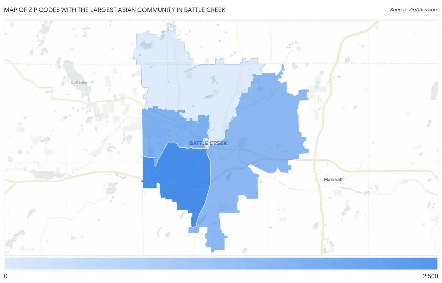 Zip Codes with the Largest Asian Community in Battle Creek Map