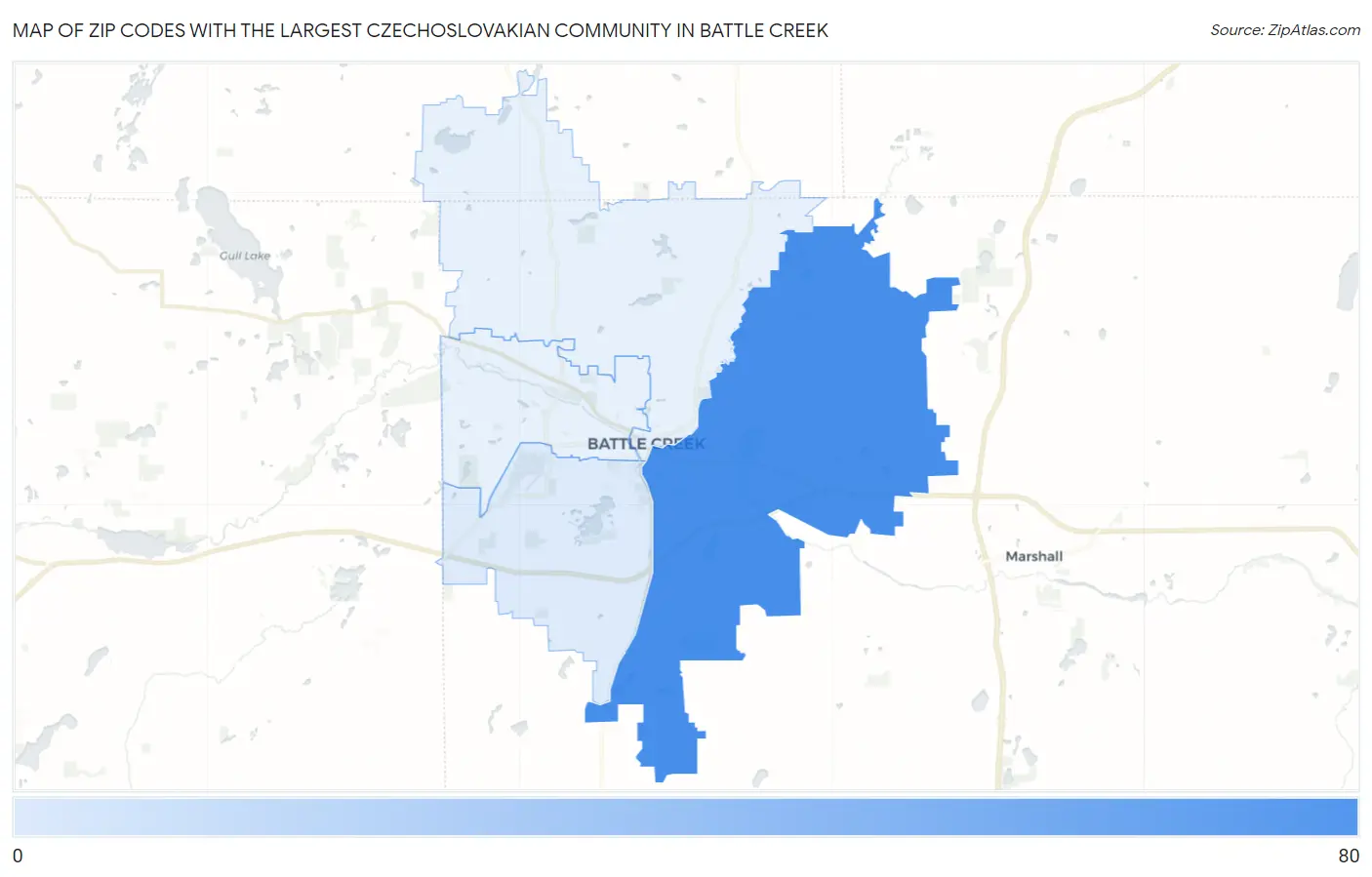 Zip Codes with the Largest Czechoslovakian Community in Battle Creek Map