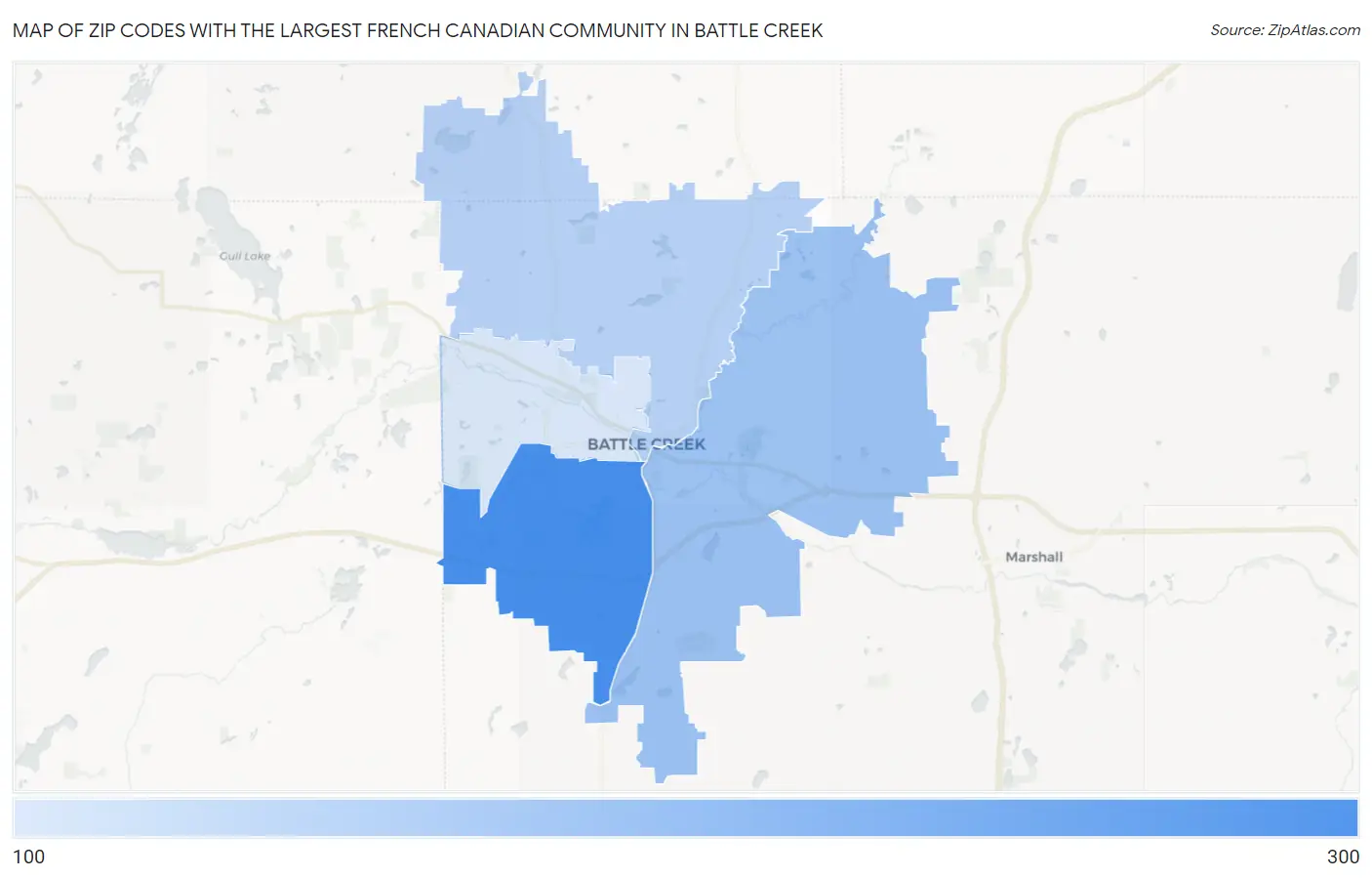 Zip Codes with the Largest French Canadian Community in Battle Creek Map