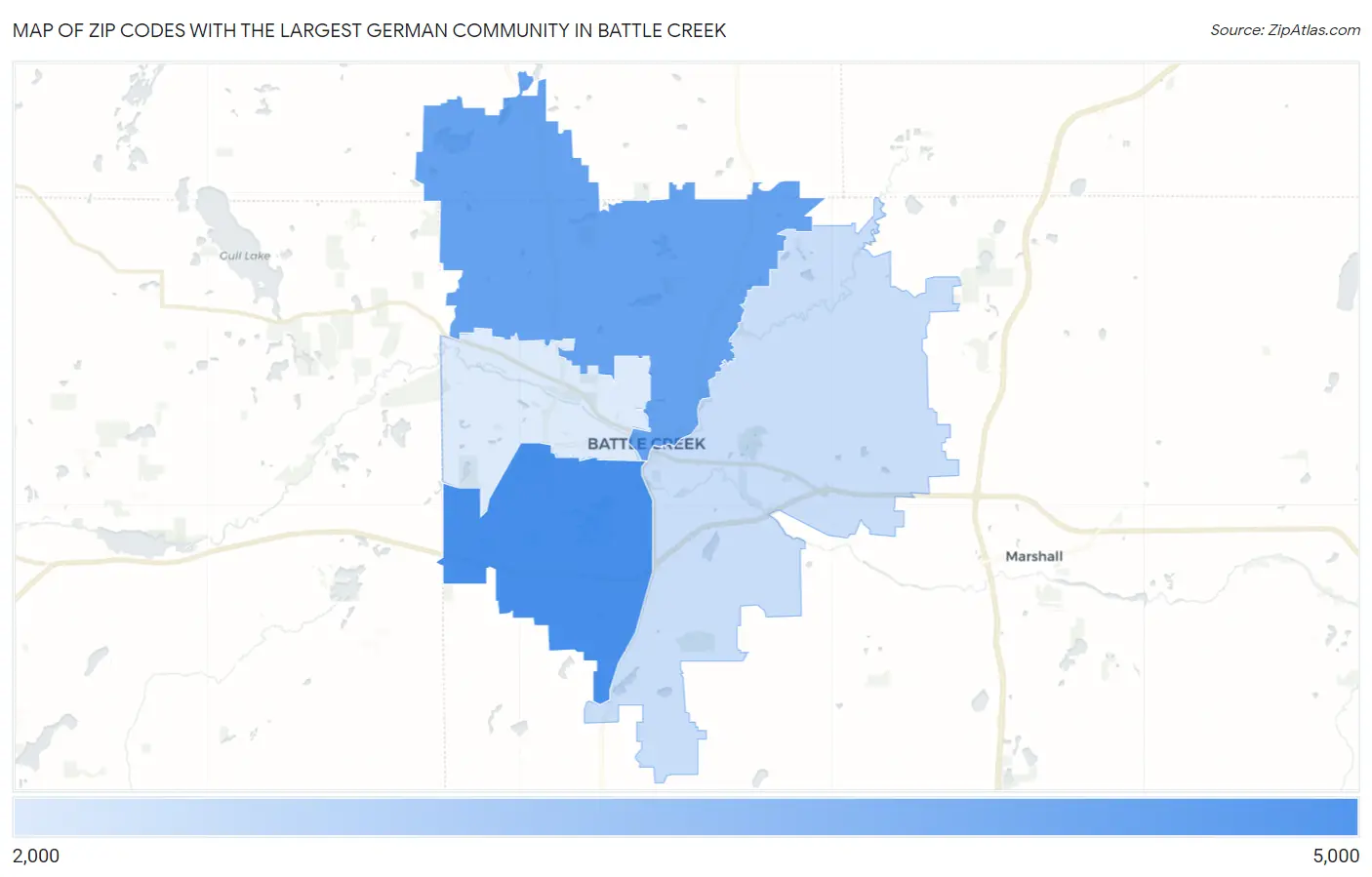 Zip Codes with the Largest German Community in Battle Creek Map