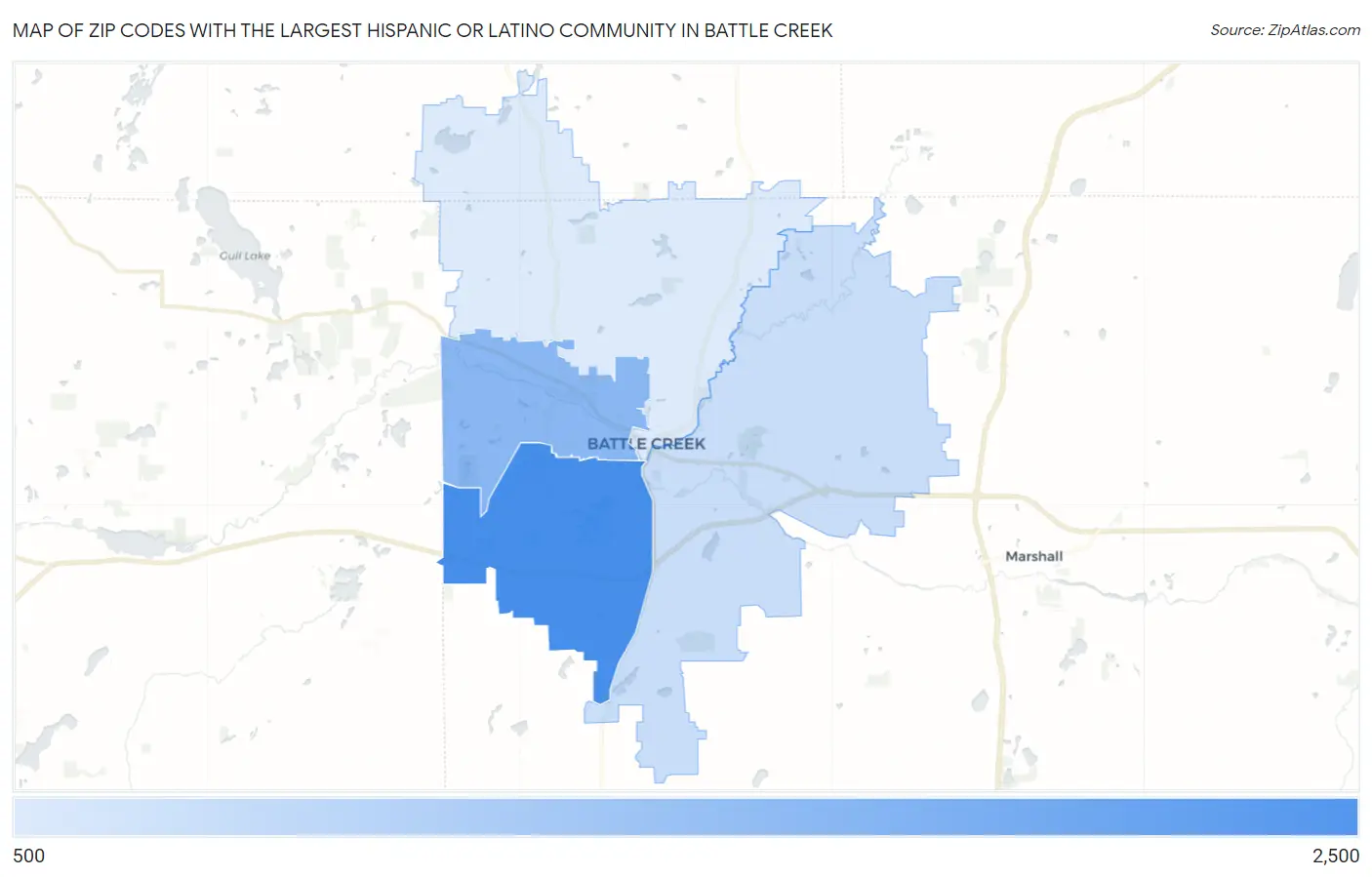 Zip Codes with the Largest Hispanic or Latino Community in Battle Creek Map