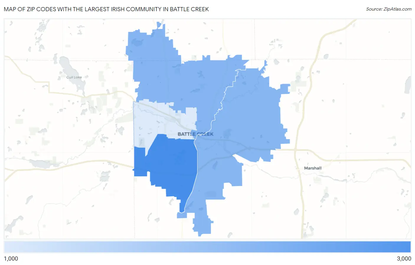 Zip Codes with the Largest Irish Community in Battle Creek Map