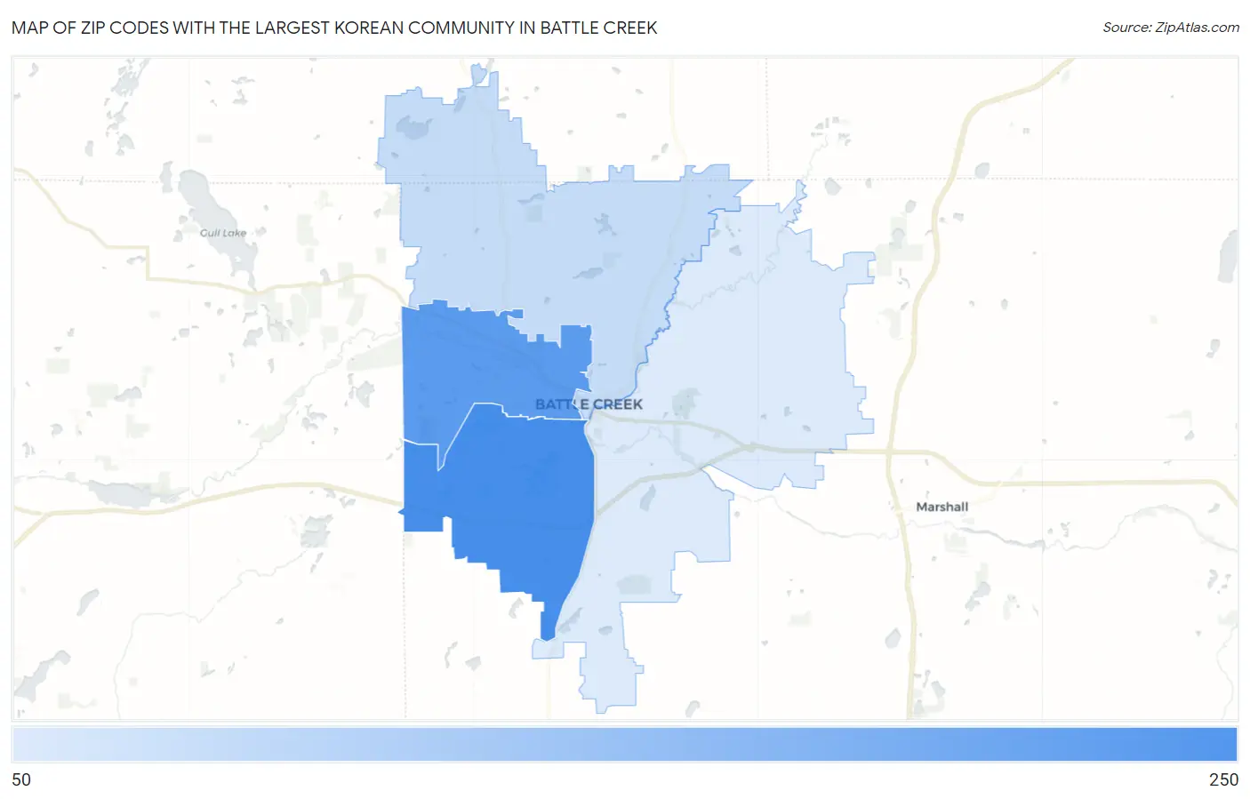 Zip Codes with the Largest Korean Community in Battle Creek Map