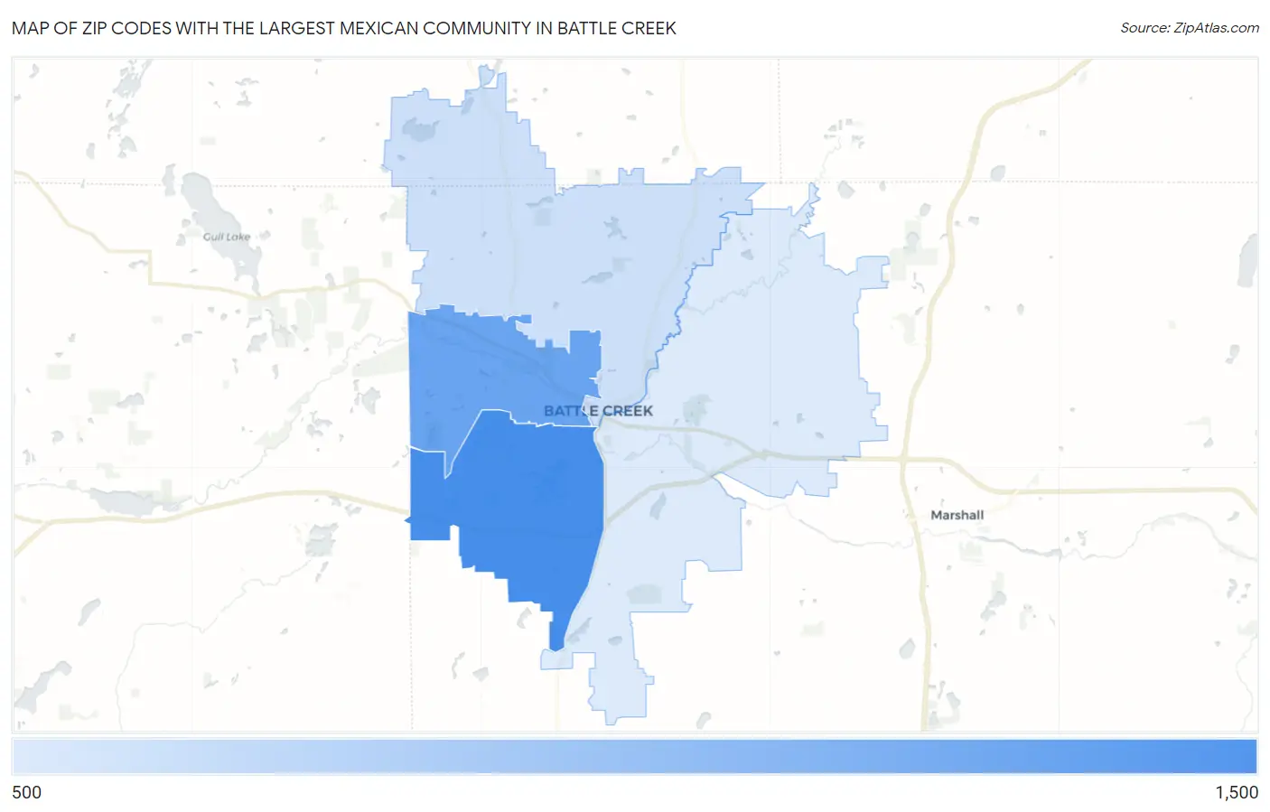 Zip Codes with the Largest Mexican Community in Battle Creek Map