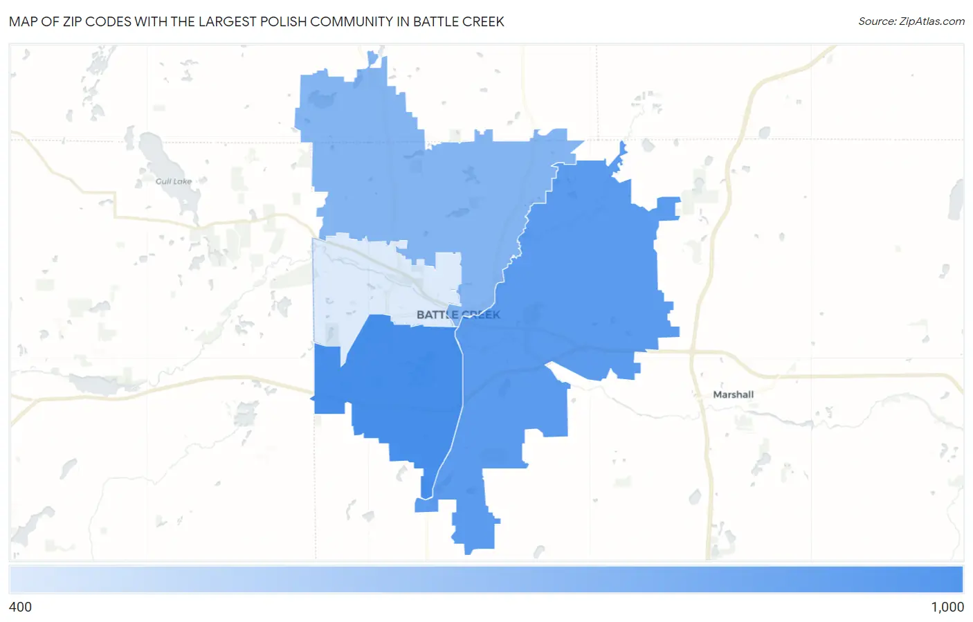 Zip Codes with the Largest Polish Community in Battle Creek Map