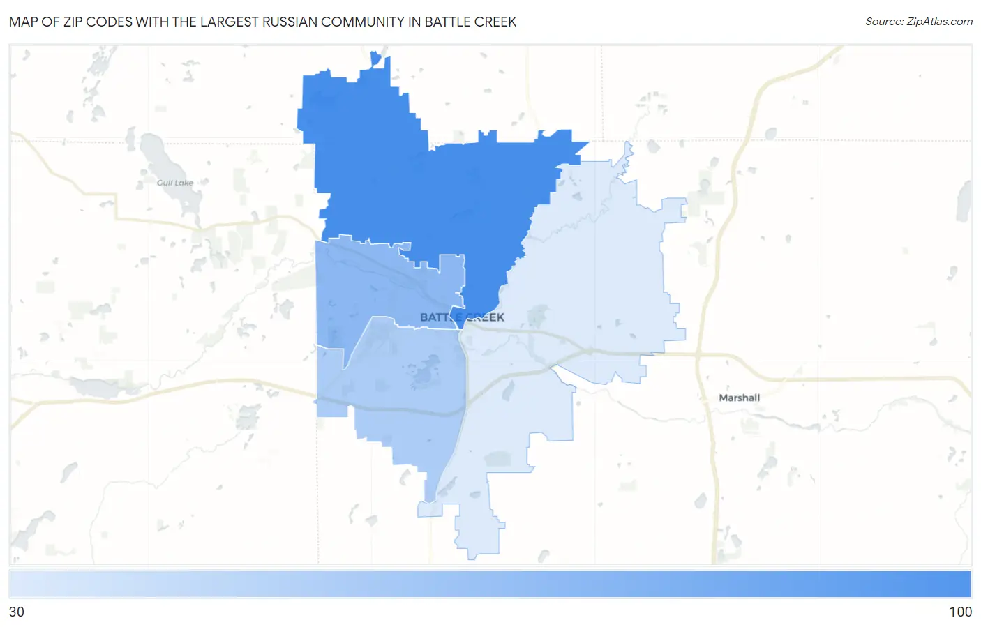 Zip Codes with the Largest Russian Community in Battle Creek Map