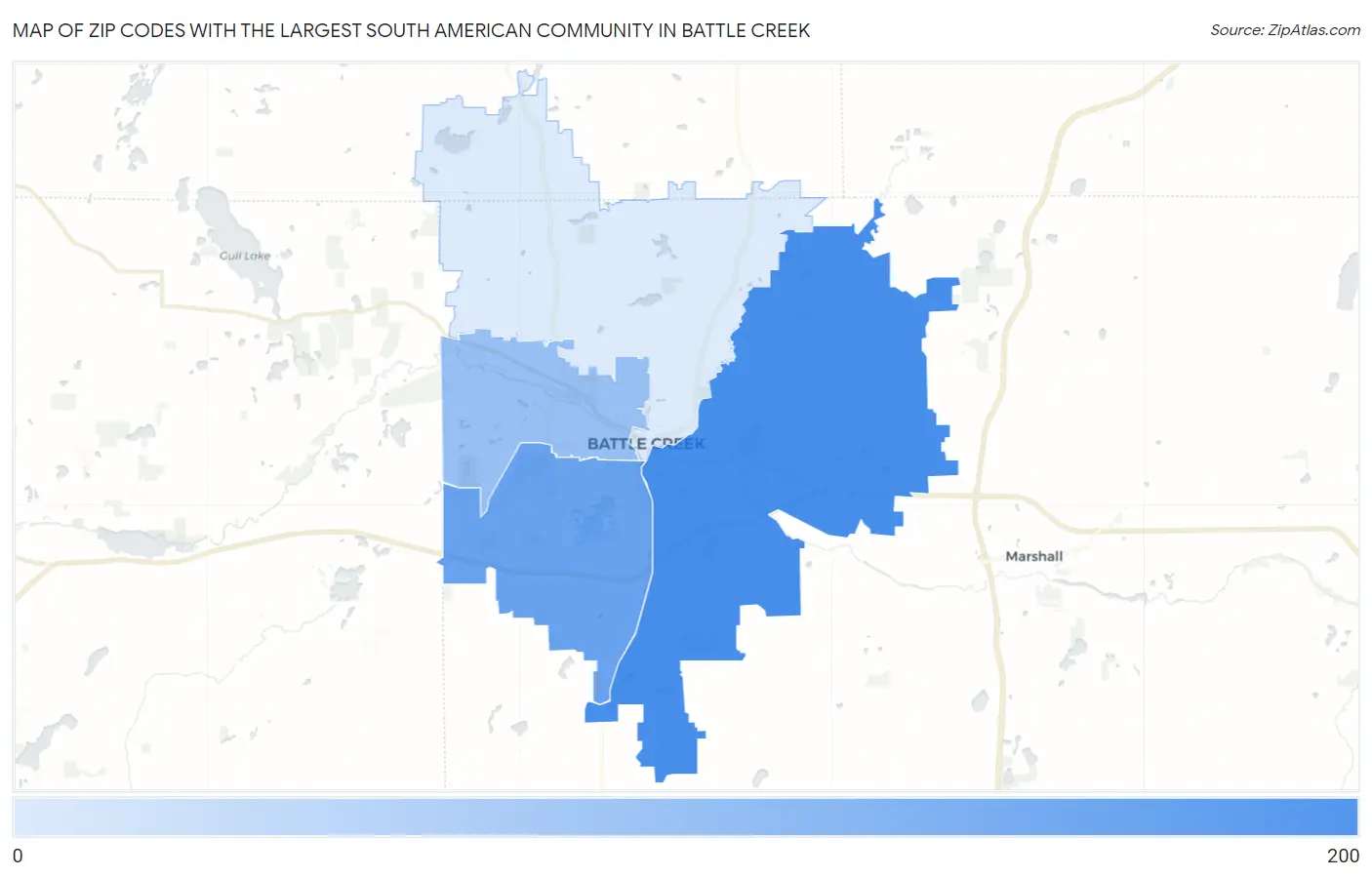 Zip Codes with the Largest South American Community in Battle Creek Map