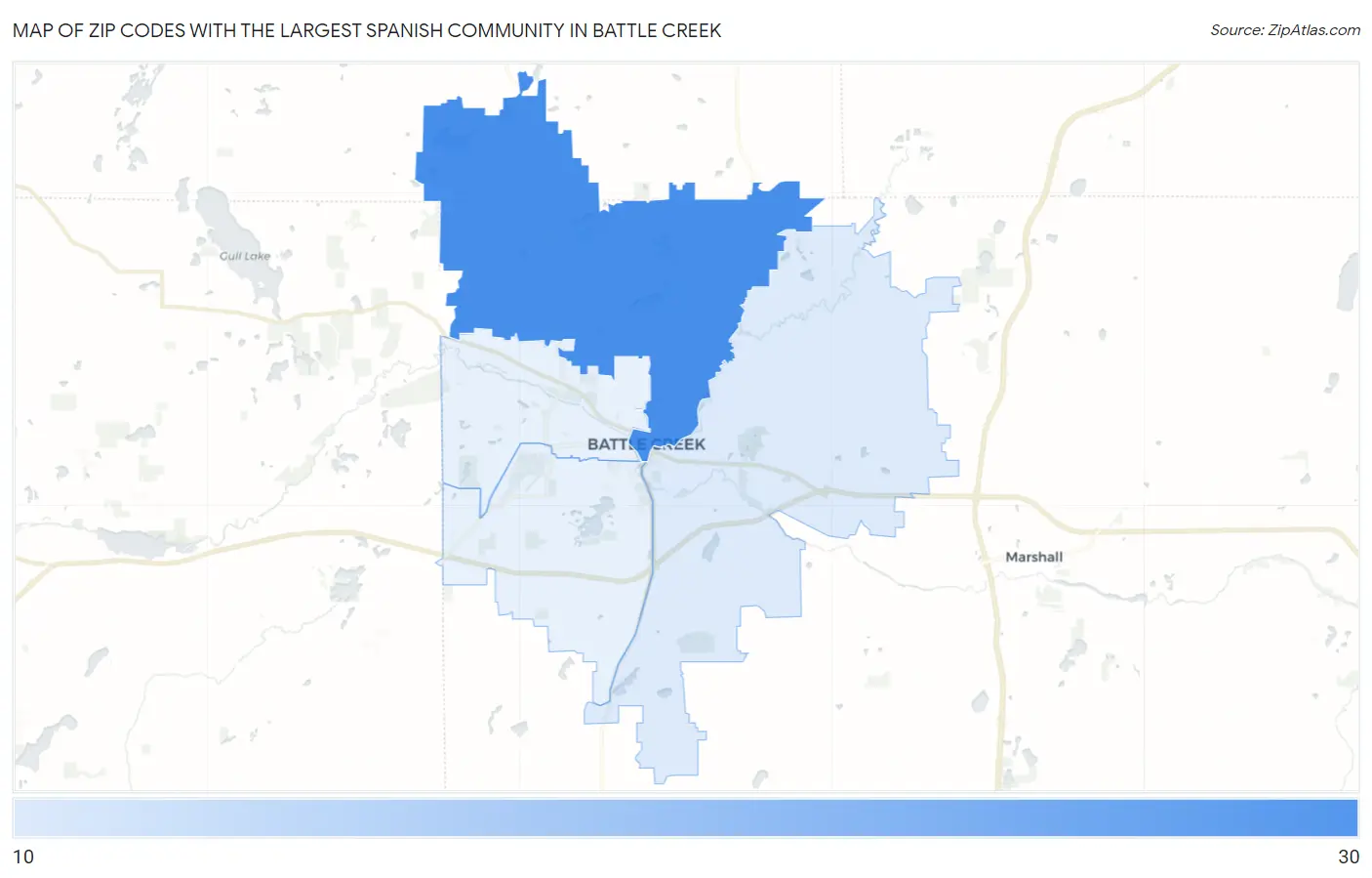 Zip Codes with the Largest Spanish Community in Battle Creek Map