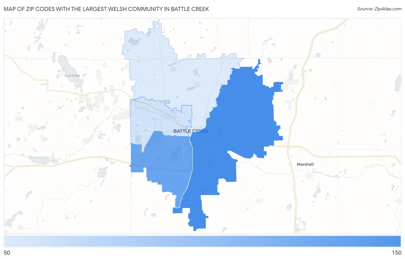 Zip Codes with the Largest Welsh Community in Battle Creek Map