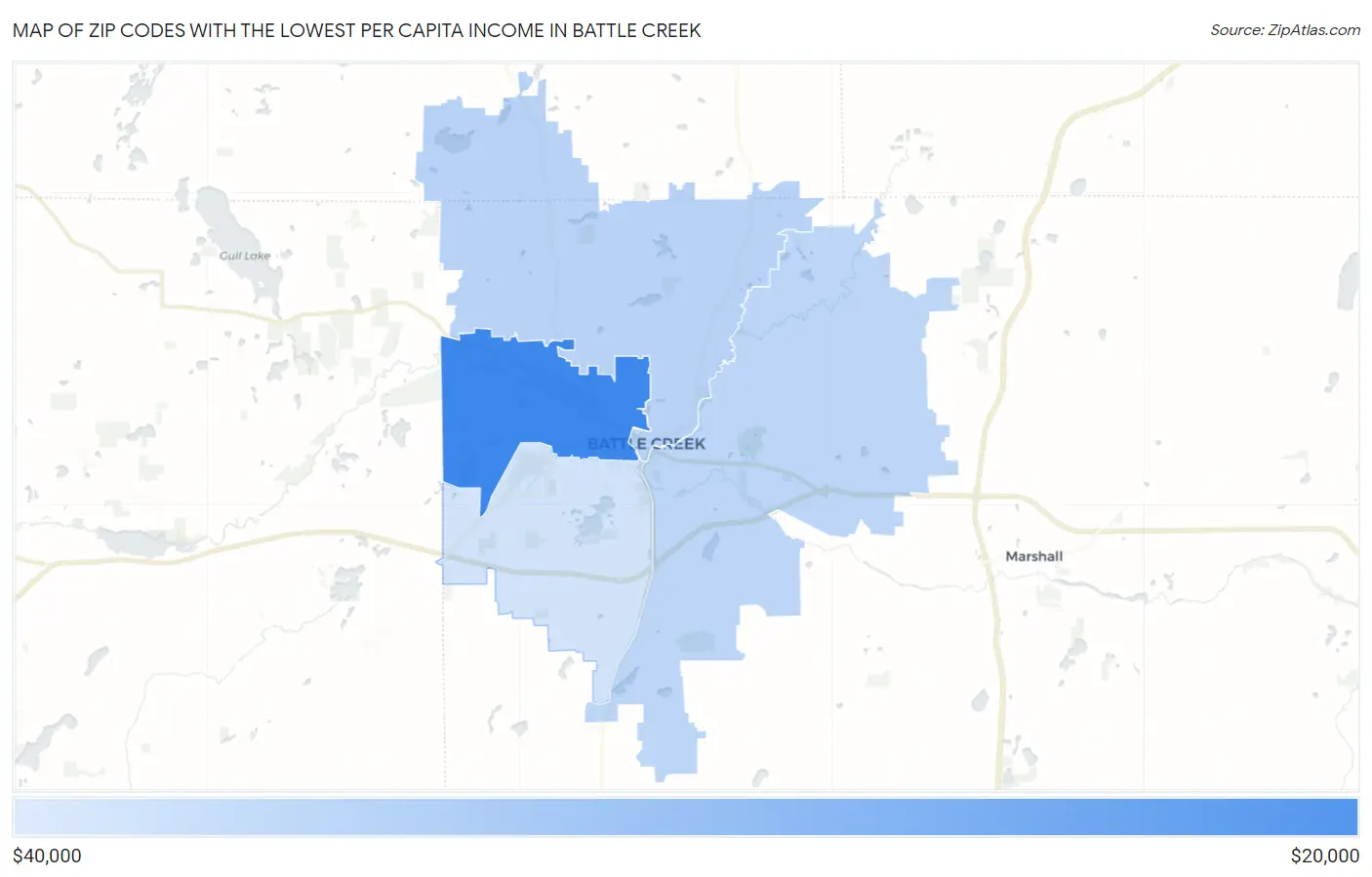 Zip Codes with the Lowest Per Capita Income in Battle Creek Map