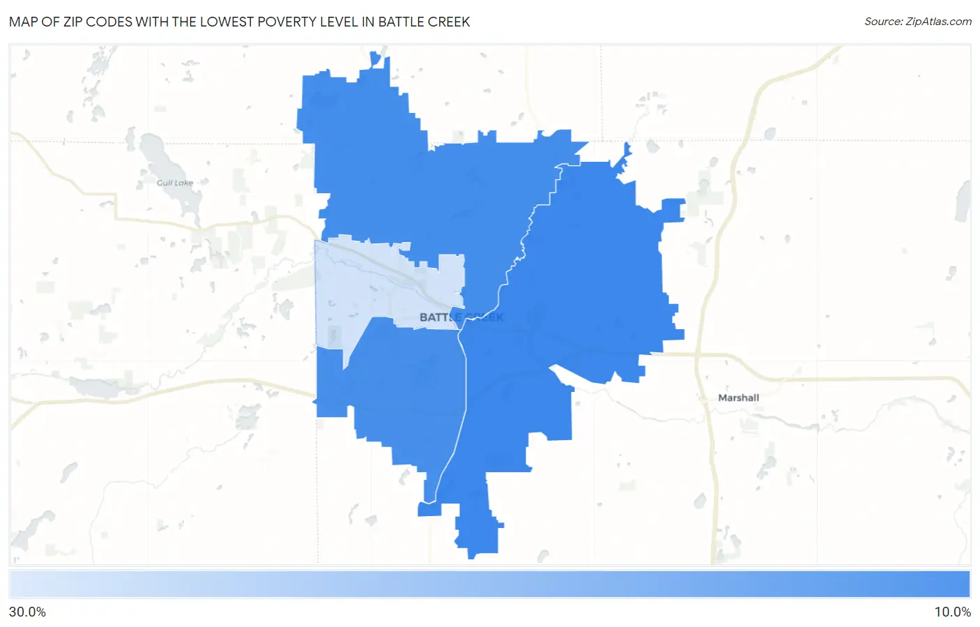 Zip Codes with the Lowest Poverty Level in Battle Creek Map