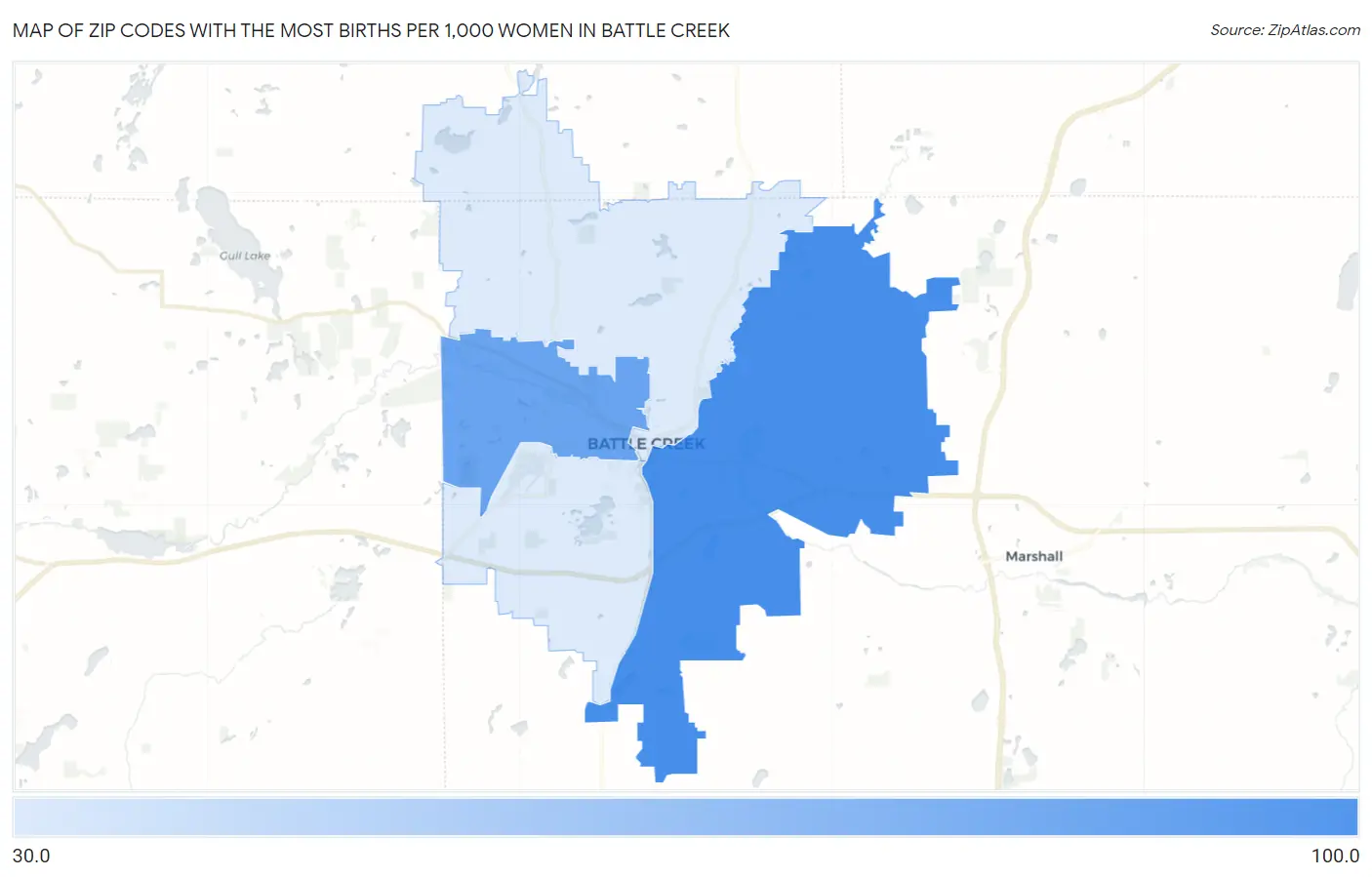 Zip Codes with the Most Births per 1,000 Women in Battle Creek Map