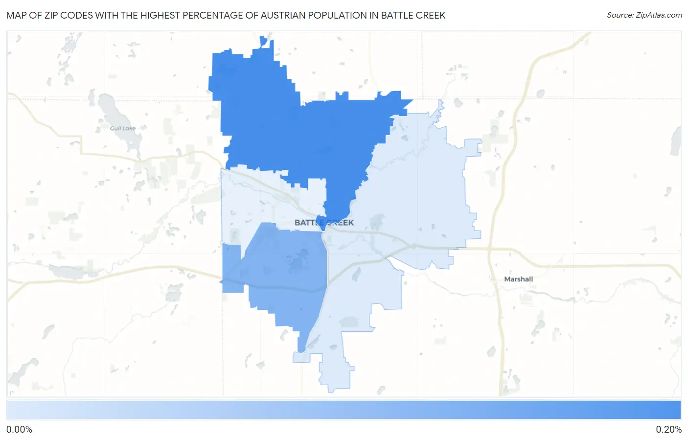Zip Codes with the Highest Percentage of Austrian Population in Battle Creek Map