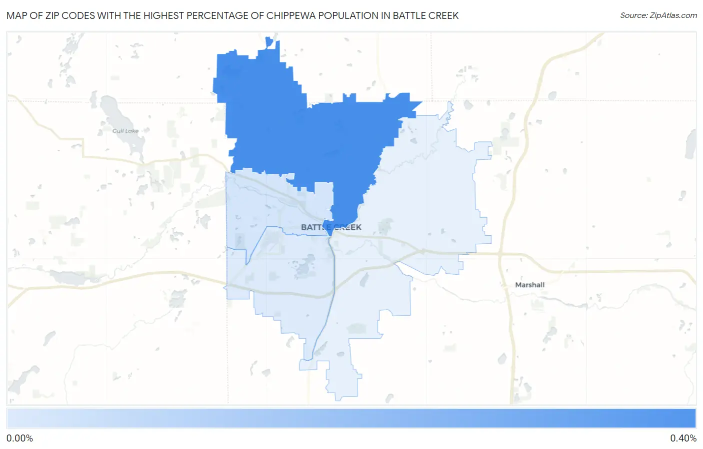 Zip Codes with the Highest Percentage of Chippewa Population in Battle Creek Map