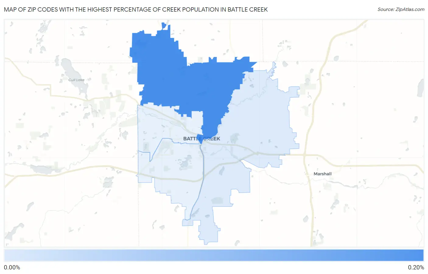 Zip Codes with the Highest Percentage of Creek Population in Battle Creek Map