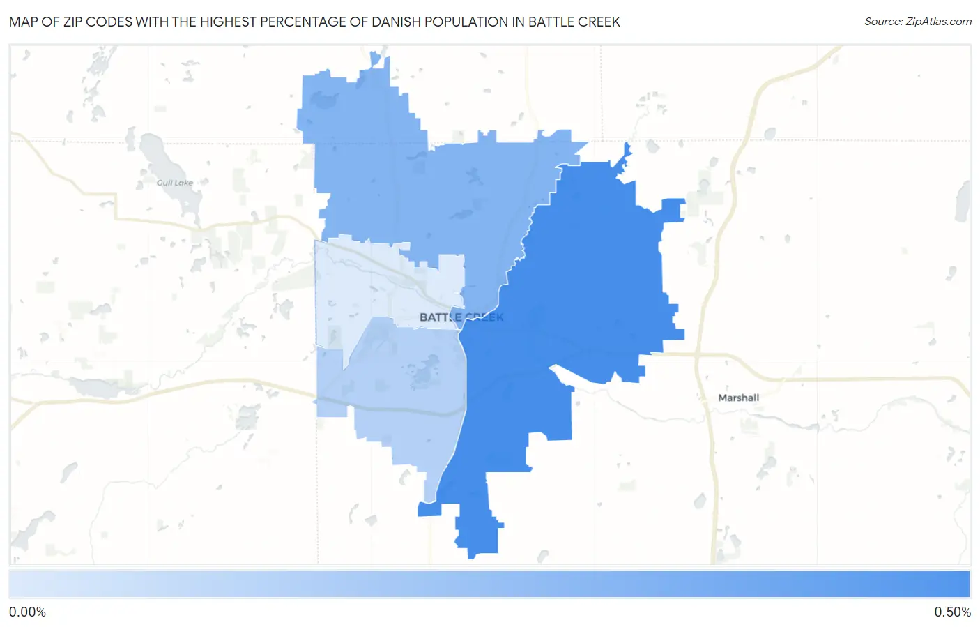 Zip Codes with the Highest Percentage of Danish Population in Battle Creek Map