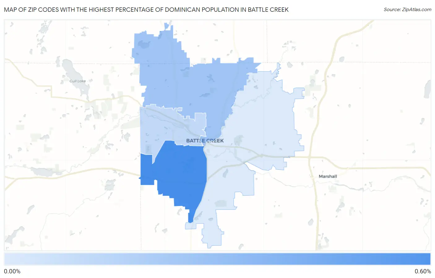 Zip Codes with the Highest Percentage of Dominican Population in Battle Creek Map