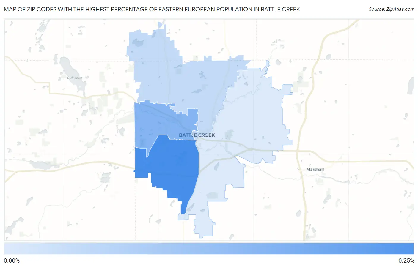 Zip Codes with the Highest Percentage of Eastern European Population in Battle Creek Map