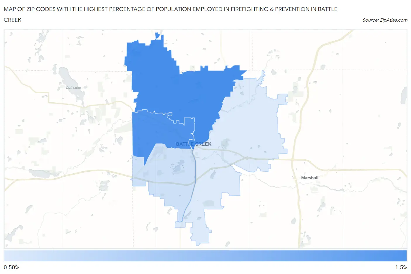 Zip Codes with the Highest Percentage of Population Employed in Firefighting & Prevention in Battle Creek Map