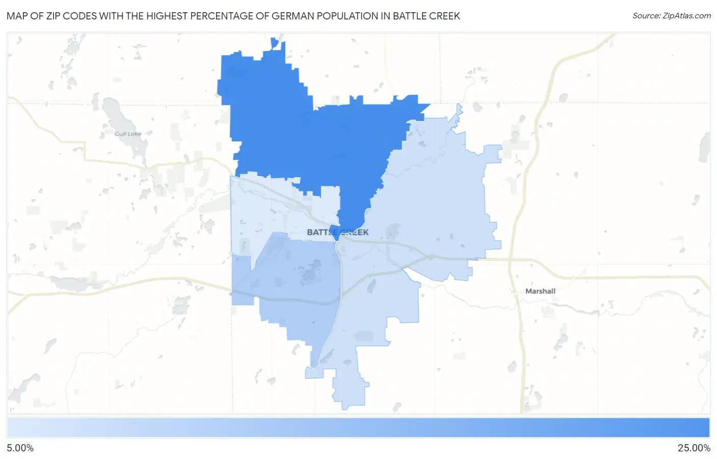 Zip Codes with the Highest Percentage of German Population in Battle Creek Map