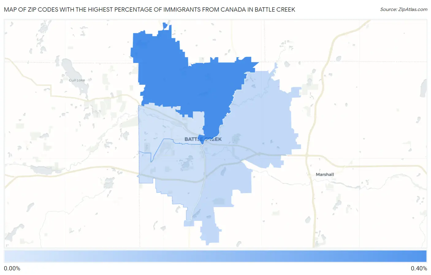 Zip Codes with the Highest Percentage of Immigrants from Canada in Battle Creek Map