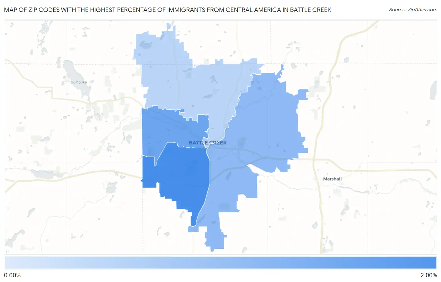 Zip Codes with the Highest Percentage of Immigrants from Central America in Battle Creek Map