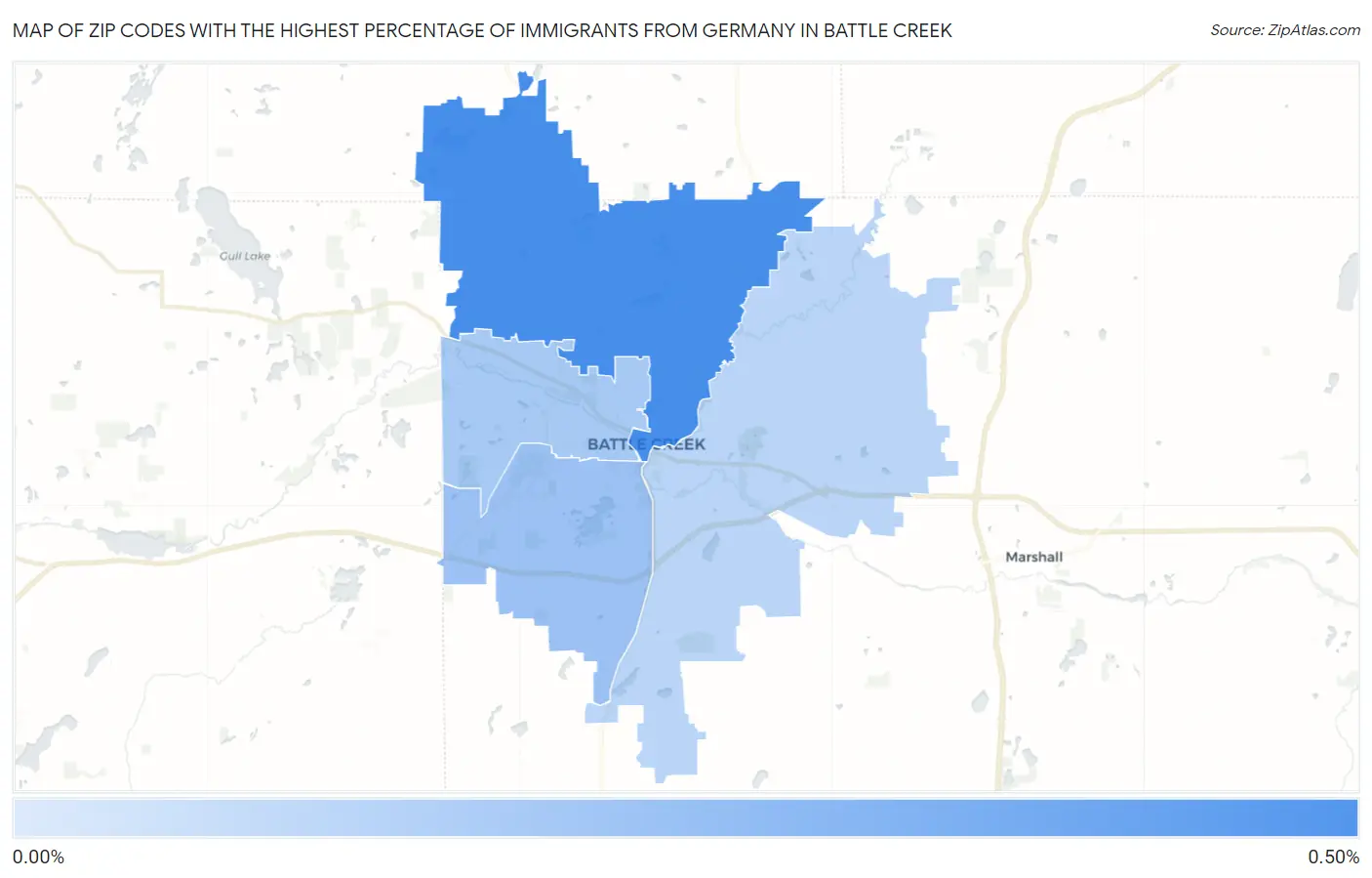 Zip Codes with the Highest Percentage of Immigrants from Germany in Battle Creek Map
