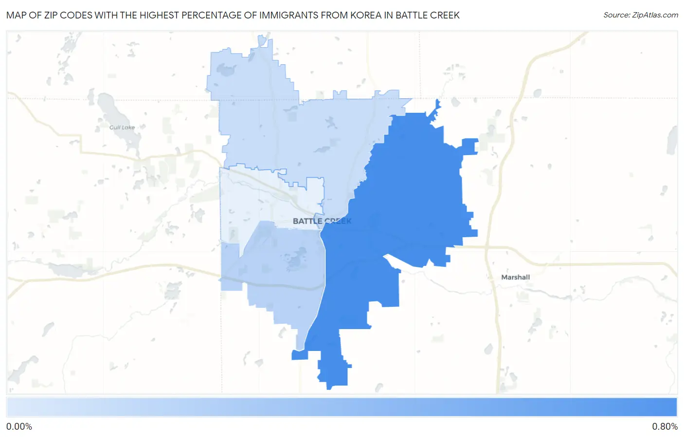 Zip Codes with the Highest Percentage of Immigrants from Korea in Battle Creek Map