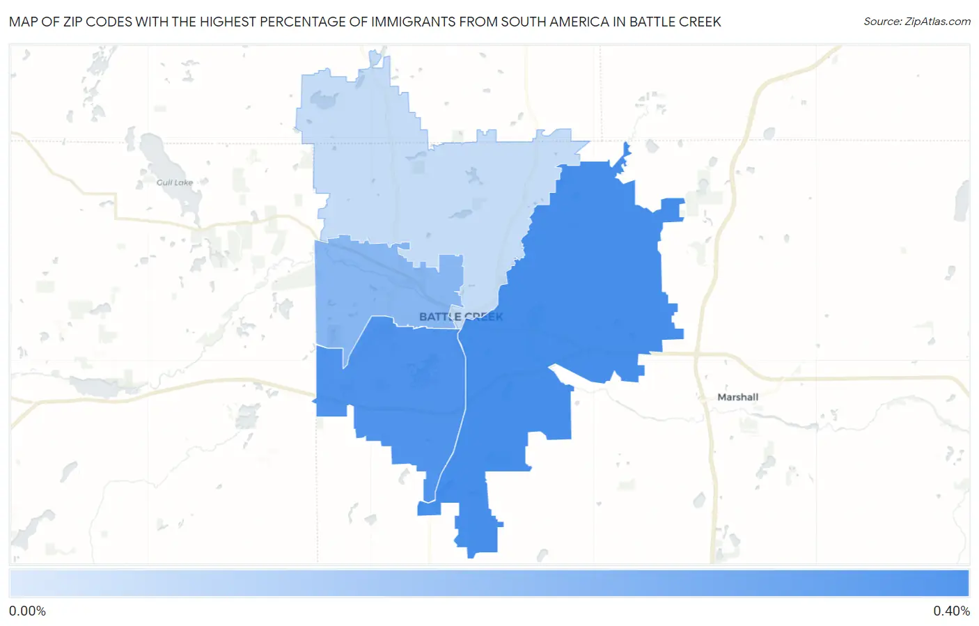 Zip Codes with the Highest Percentage of Immigrants from South America in Battle Creek Map