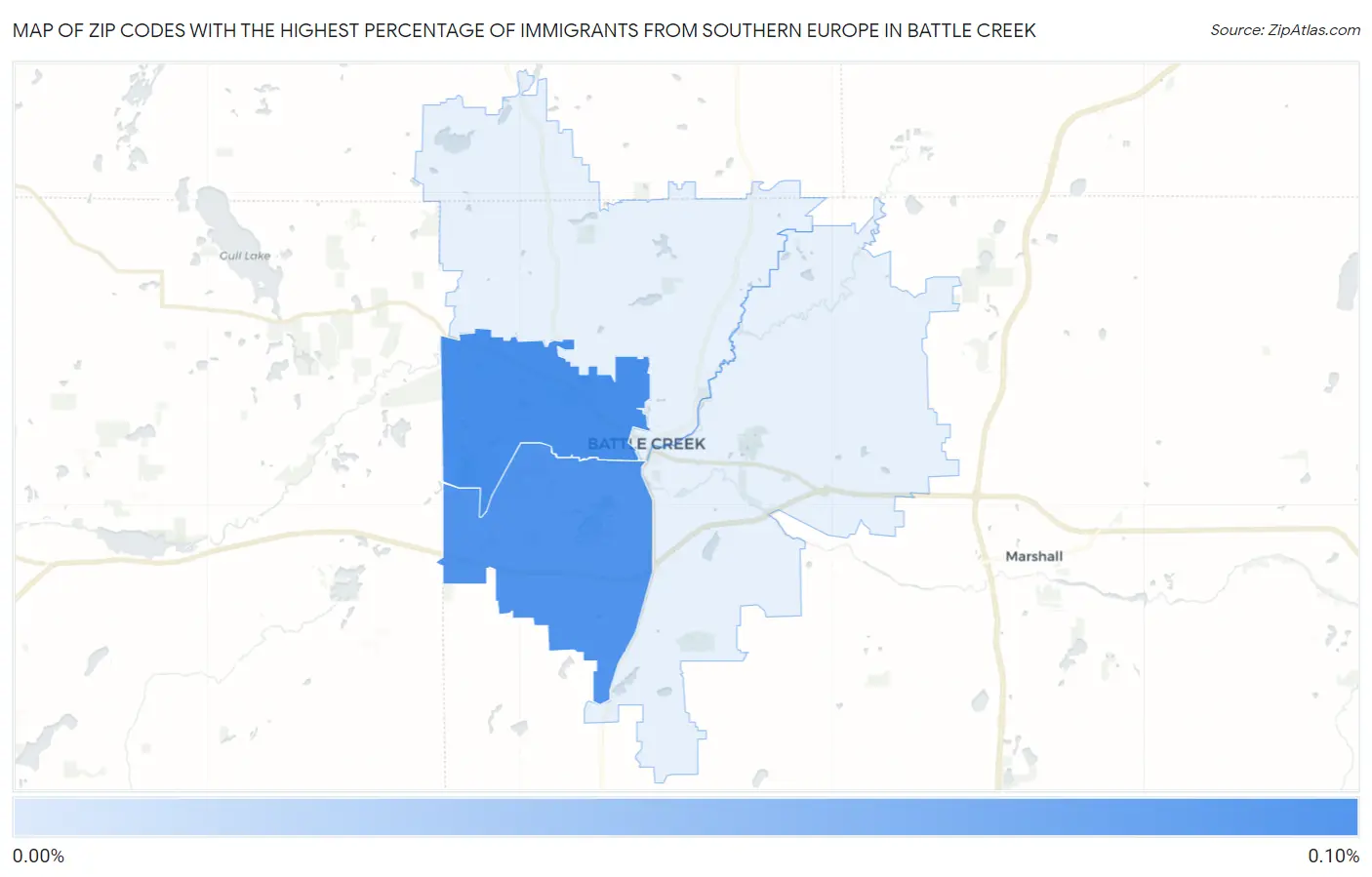 Zip Codes with the Highest Percentage of Immigrants from Southern Europe in Battle Creek Map