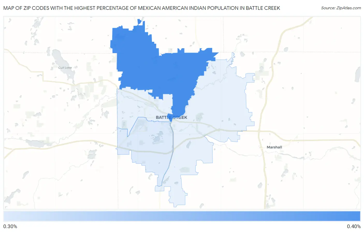 Zip Codes with the Highest Percentage of Mexican American Indian Population in Battle Creek Map
